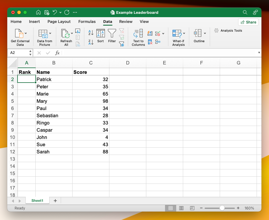 Excel Leaderboard