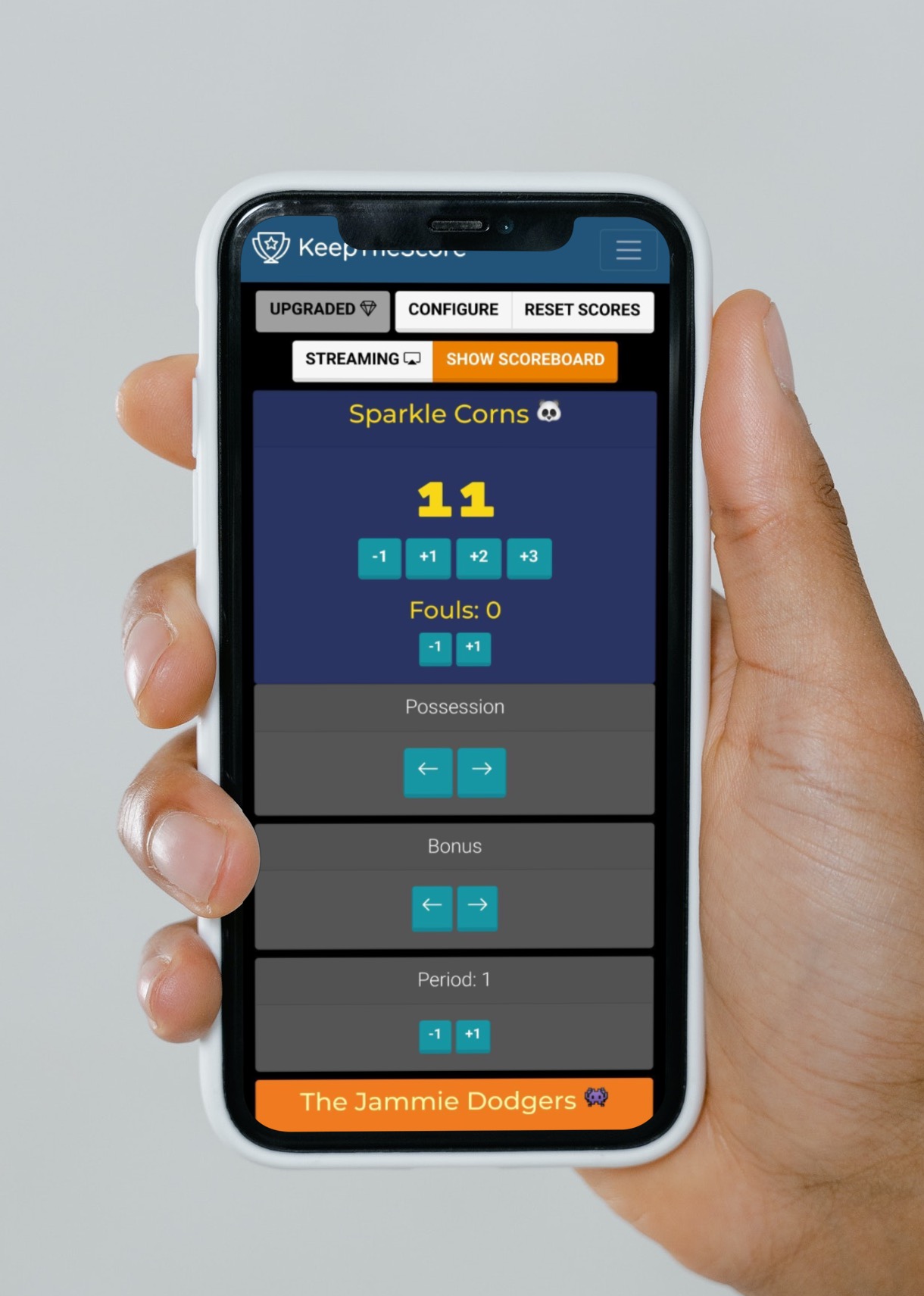 Controlling a scoreboard from a mobile phone using a scoreboard app