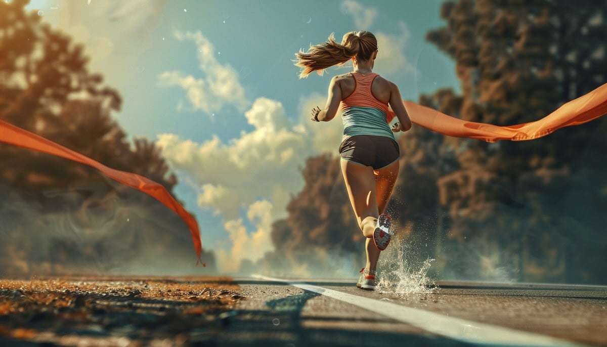 A woman finishing a race